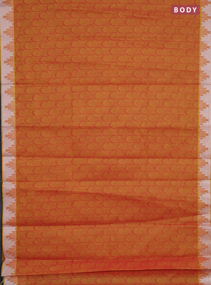 Coimbatore cotton saree dual shade of pinkish yellow with allover self emboss and thread woven border