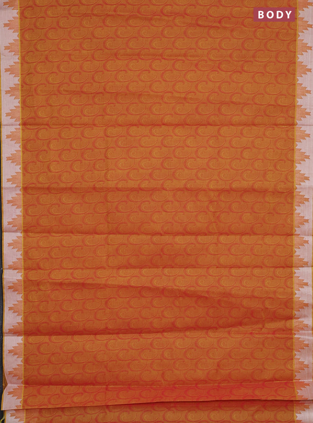 Coimbatore cotton saree dual shade of pinkish yellow with allover self emboss and thread woven border