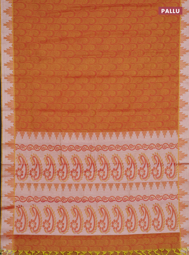 Coimbatore cotton saree dual shade of pinkish yellow with allover self emboss and thread woven border