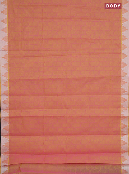 Coimbatore cotton saree dual shade of yellowish light pink with allover self emboss and thread woven border