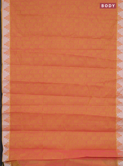 Coimbatore cotton saree dual shade of yellowish pink with allover self emboss and thread woven border