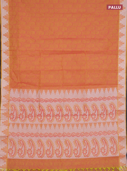 Coimbatore cotton saree dual shade of yellowish pink with allover self emboss and thread woven border