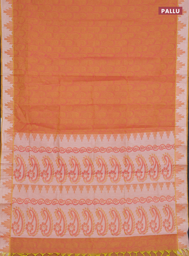 Coimbatore cotton saree dual shade of yellowish pink with allover self emboss and thread woven border