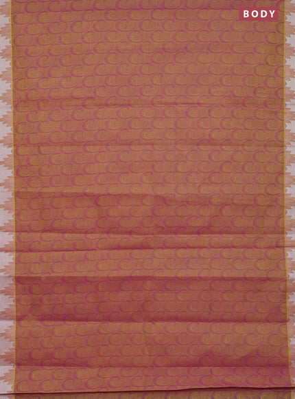 Coimbatore cotton saree dual shade of yellowish purple with allover self emboss and thread woven border