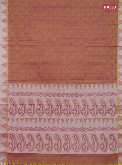 Coimbatore cotton saree dual shade of yellowish purple with allover self emboss and thread woven border