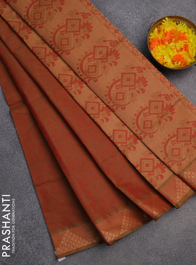 Coimbatore cotton saree dual shade of greenish maroon with allover self emboss and thread woven border