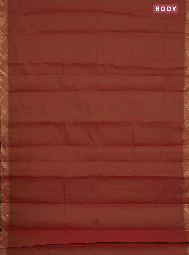 Coimbatore cotton saree dual shade of greenish maroon with allover self emboss and thread woven border