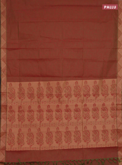 Coimbatore cotton saree dual shade of greenish maroon with allover self emboss and thread woven border