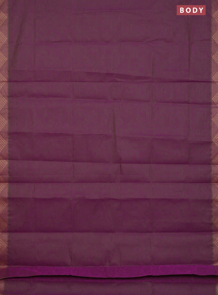 Coimbatore cotton saree dual shade of greenish violet with allover self emboss and thread woven border