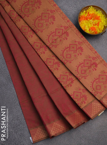 Coimbatore cotton saree dual shade of pinkish green with allover self emboss and thread woven border