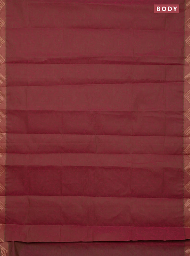 Coimbatore cotton saree dual shade of pinkish green with allover self emboss and thread woven border