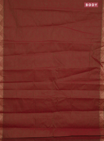 Coimbatore cotton saree dual shade of maroonish green with allover self emboss and thread woven border
