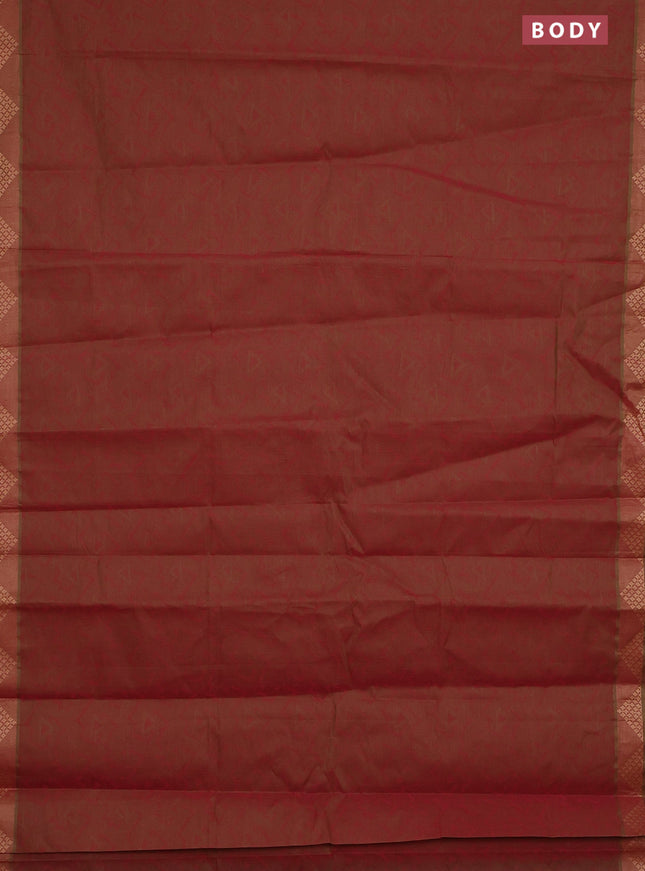 Coimbatore cotton saree dual shade of maroonish green with allover self emboss and thread woven border