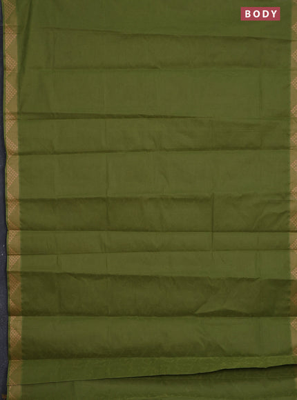Coimbatore cotton saree sap green with allover self emboss and thread woven border