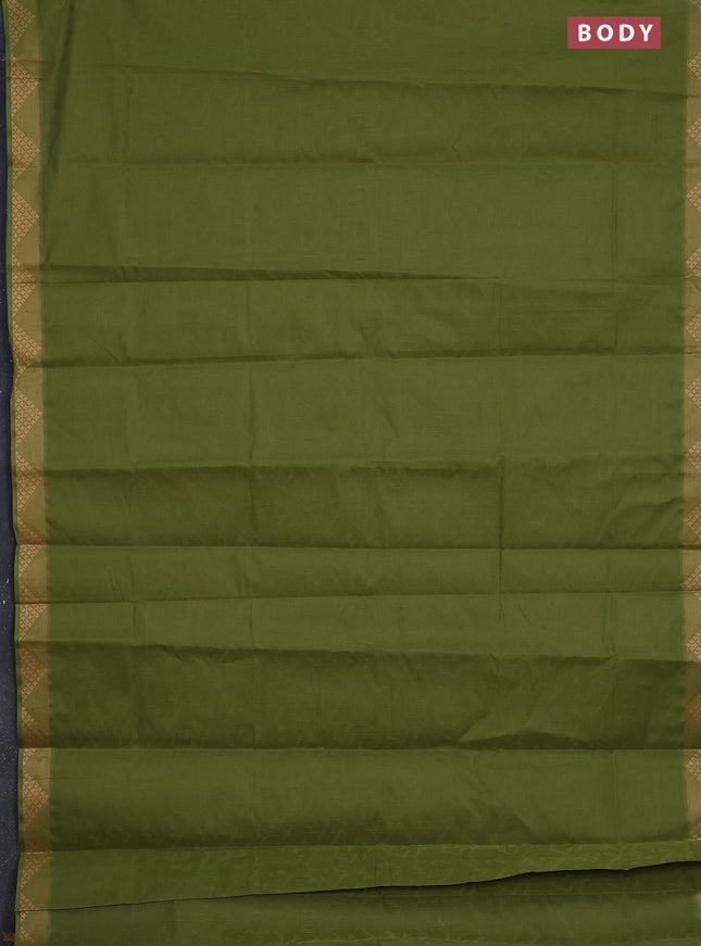 Coimbatore cotton saree sap green with allover self emboss and thread woven border