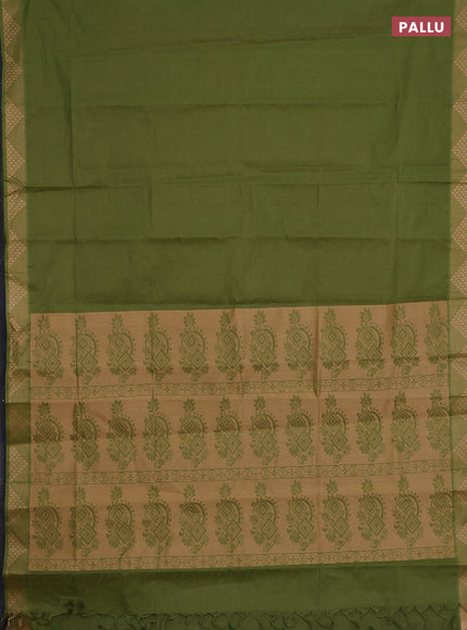Coimbatore cotton saree sap green with allover self emboss and thread woven border