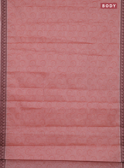 Coimbatore cotton saree rust shade and coffee brown with allover self emboss and thread woven border