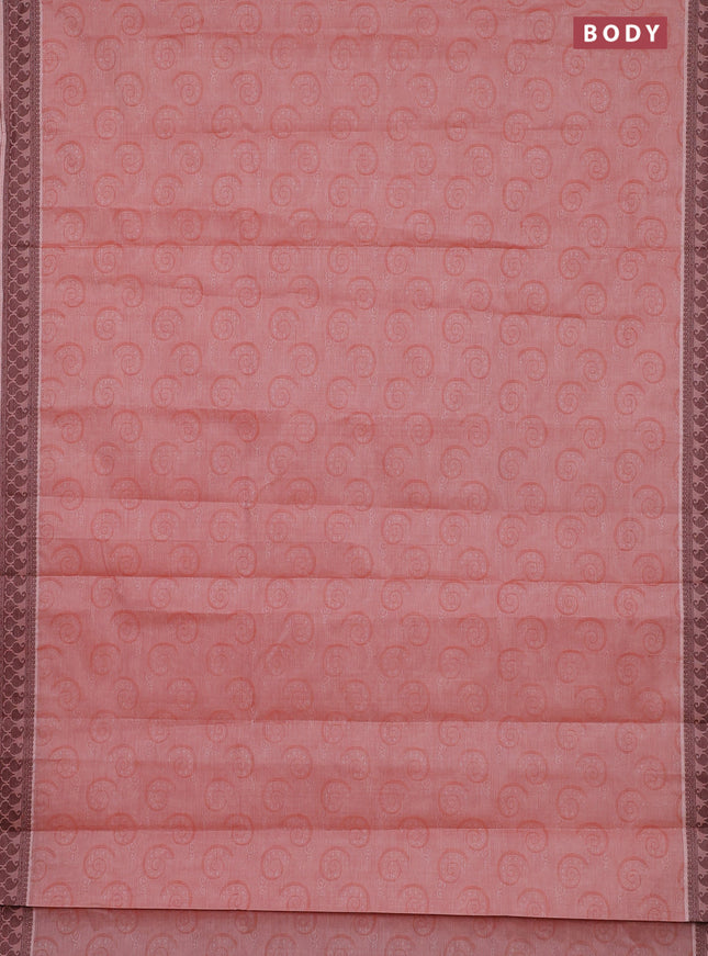 Coimbatore cotton saree rust shade and coffee brown with allover self emboss and thread woven border