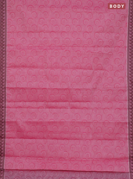 Coimbatore cotton saree pink and coffee brown with allover self emboss and thread woven border
