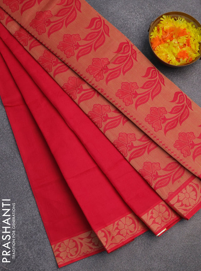 Coimbatore cotton saree pink with allover self emboss and thread woven border