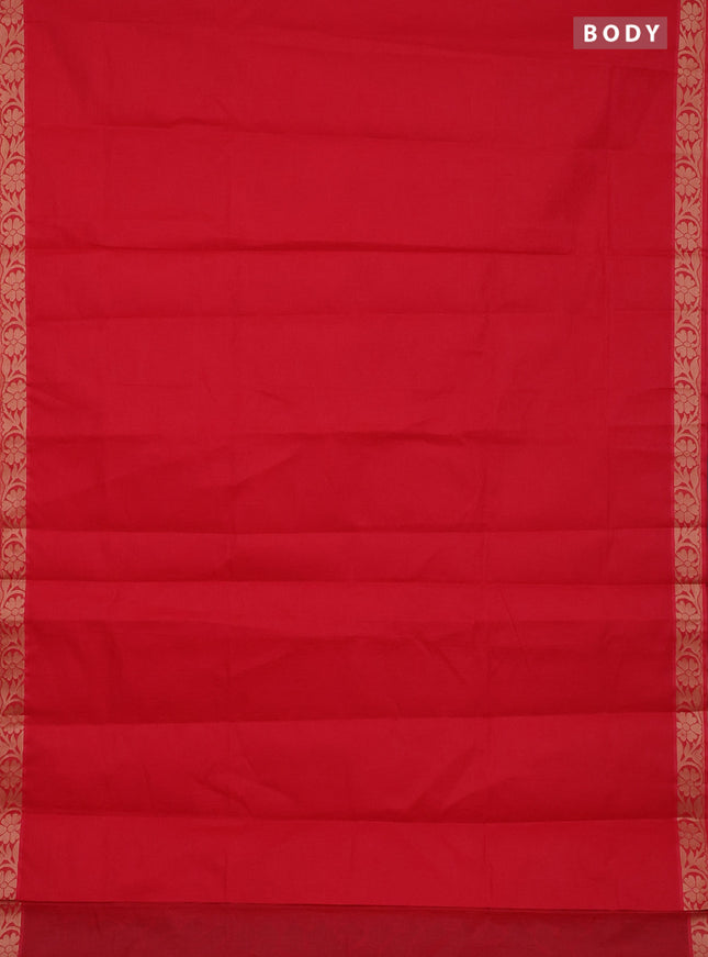 Coimbatore cotton saree orange with allover self emboss and thread woven border