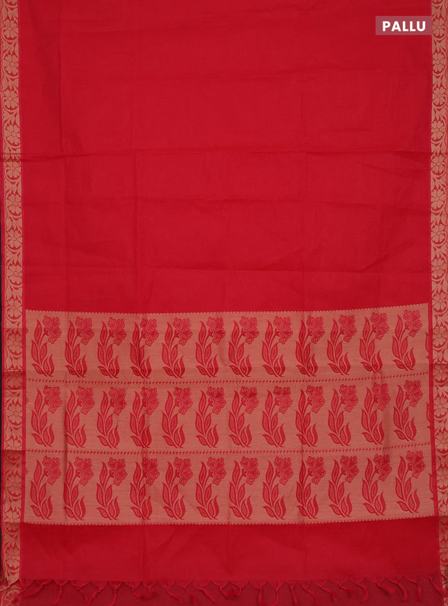 Coimbatore cotton saree orange with allover self emboss and thread woven border