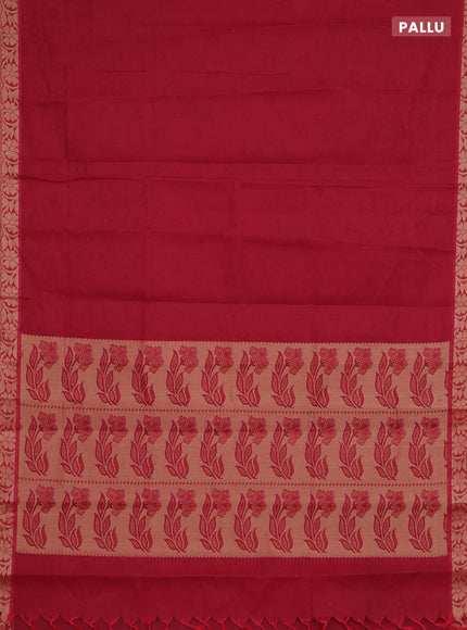Coimbatore cotton saree maroon with allover self emboss and thread woven border