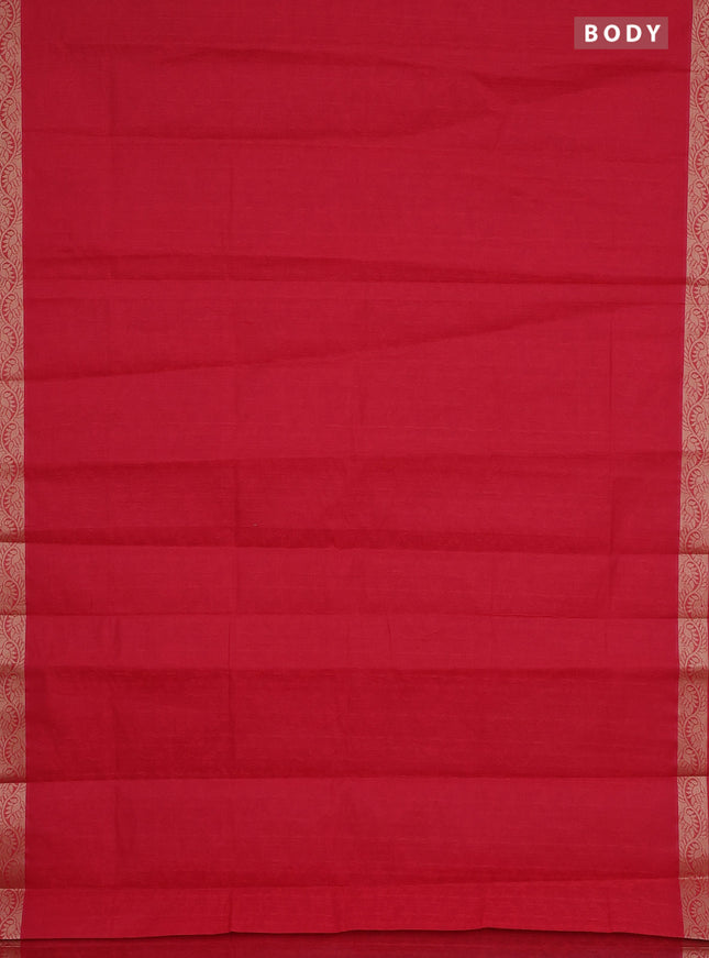 Coimbatore cotton saree red with allover self emboss and thread woven border