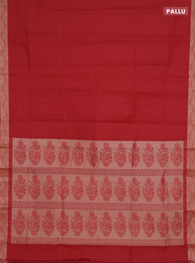 Coimbatore cotton saree rustic orange with allover self emboss and thread woven border