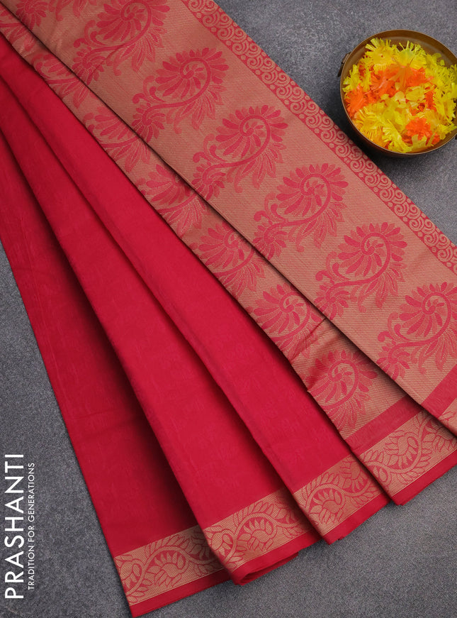 Coimbatore cotton saree pink with allover self emboss and thread woven border