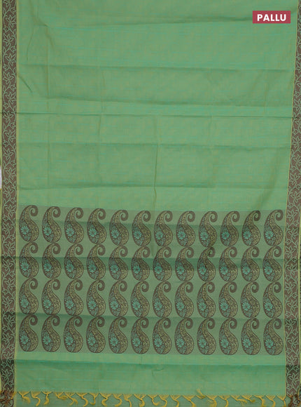 Coimbatore cotton saree dual shade of teal blue with allover self emboss and thread woven border