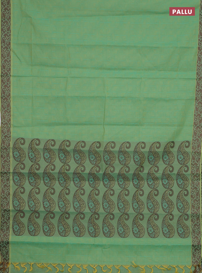 Coimbatore cotton saree dual shade of teal blue with allover self emboss and thread woven border