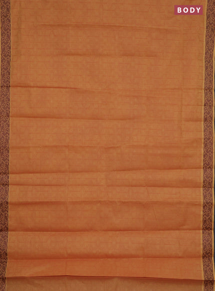 Coimbatore cotton saree dual shade of dark mustard with allover self emboss and thread woven border