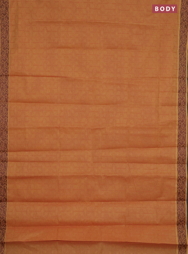 Coimbatore cotton saree dual shade of dark mustard with allover self emboss and thread woven border