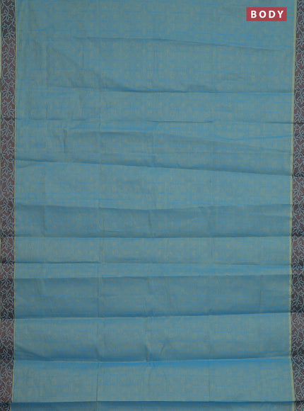 Coimbatore cotton saree dual shade of blue and coffee brown with allover self emboss and thread woven border