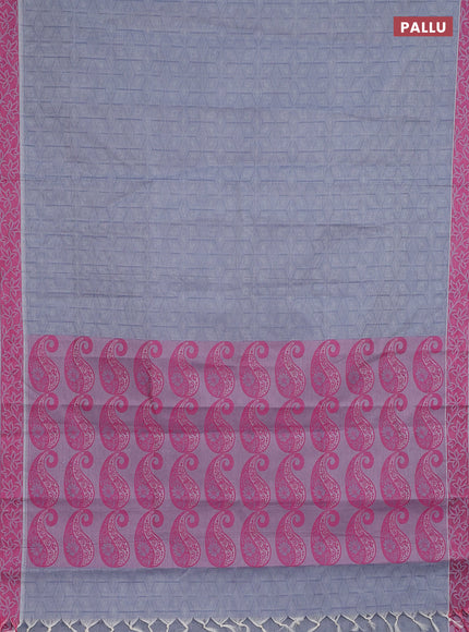 Coimbatore cotton saree grey and pink with allover self emboss and thread woven border