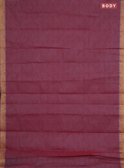 Coimbatore cotton saree pastel wine shade with allover self emboss and thread woven border