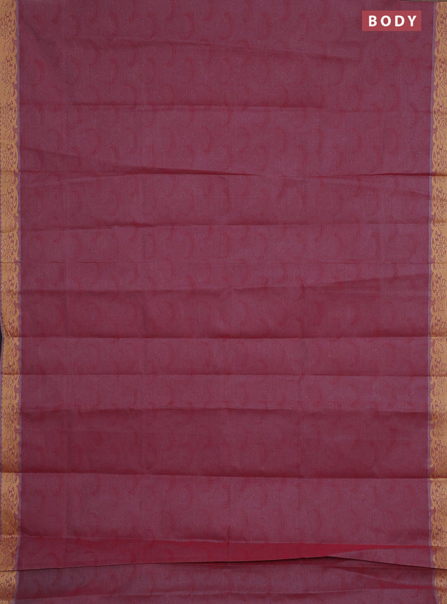 Coimbatore cotton saree pastel wine shade with allover self emboss and thread woven border