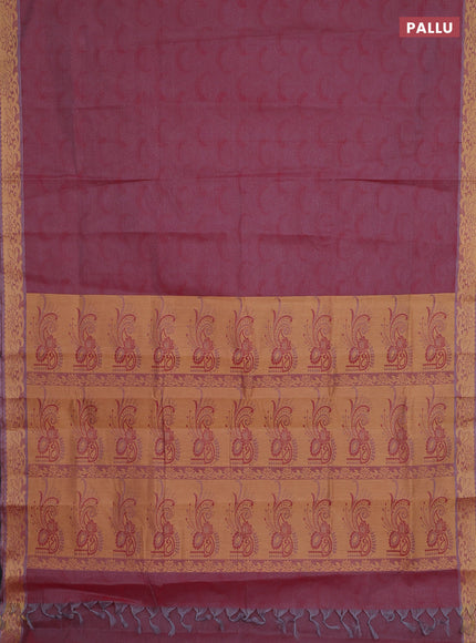 Coimbatore cotton saree pastel wine shade with allover self emboss and thread woven border