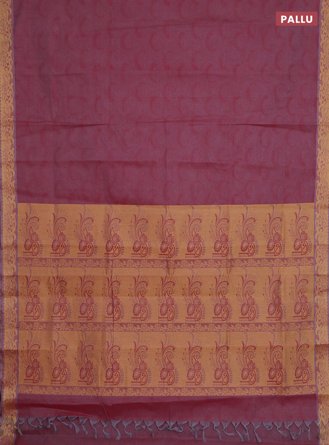 Coimbatore cotton saree pastel wine shade with allover self emboss and thread woven border
