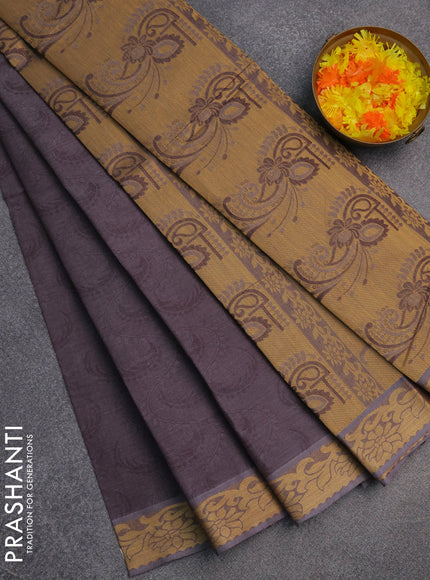 Coimbatore cotton saree grey shade with allover self emboss and thread woven border