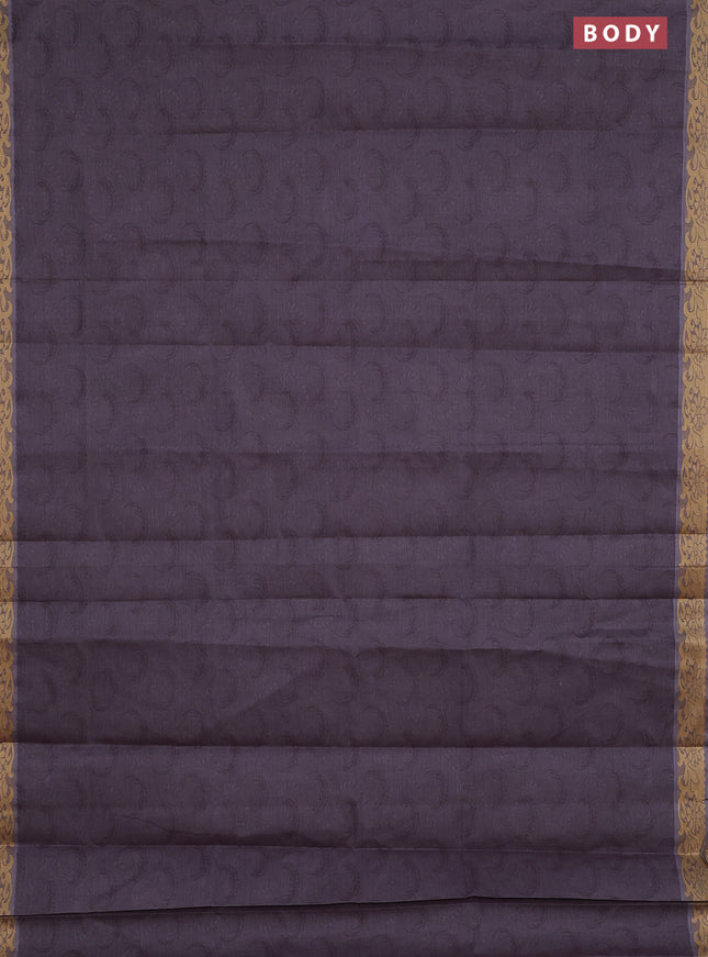 Coimbatore cotton saree grey shade with allover self emboss and thread woven border