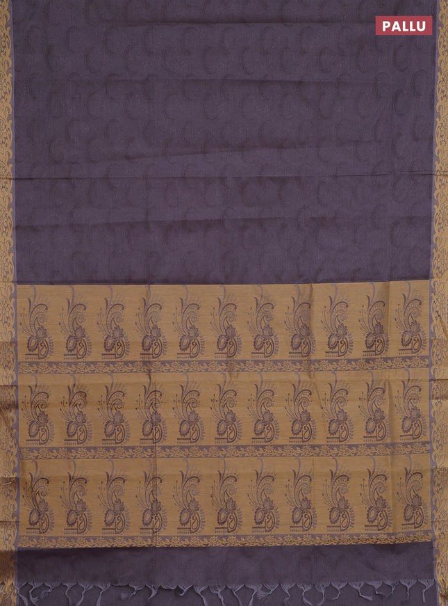 Coimbatore cotton saree grey shade with allover self emboss and thread woven border