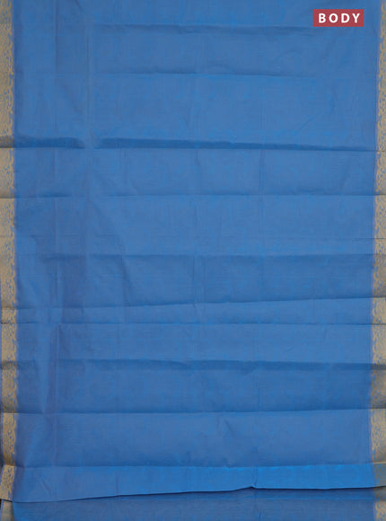 Coimbatore cotton saree blue with allover self emboss and thread woven border