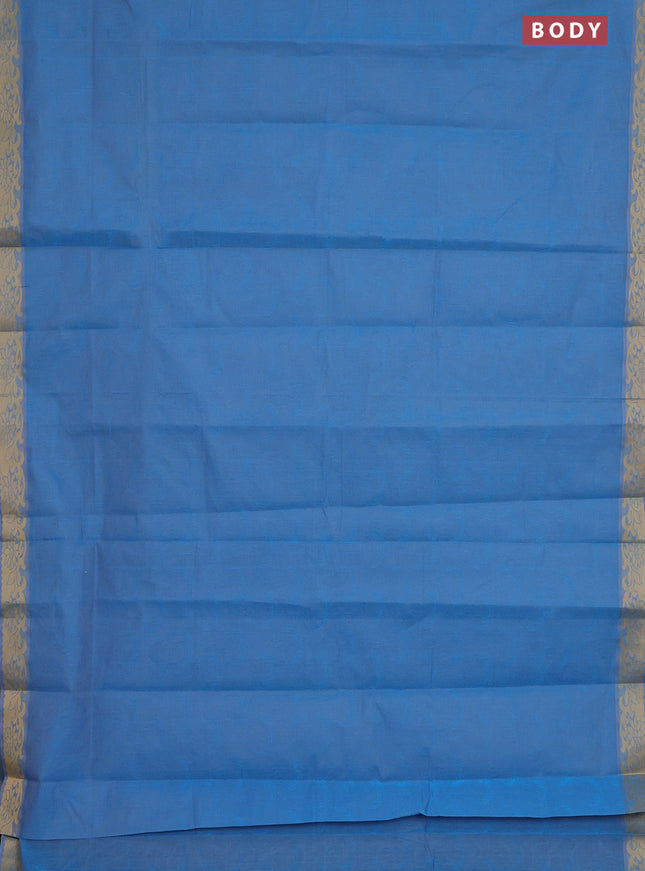 Coimbatore cotton saree blue with allover self emboss and thread woven border