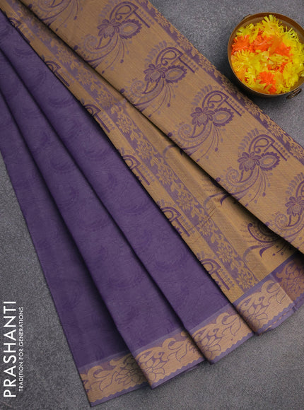 Coimbatore cotton saree dual shade of purple with allover self emboss and thread woven border