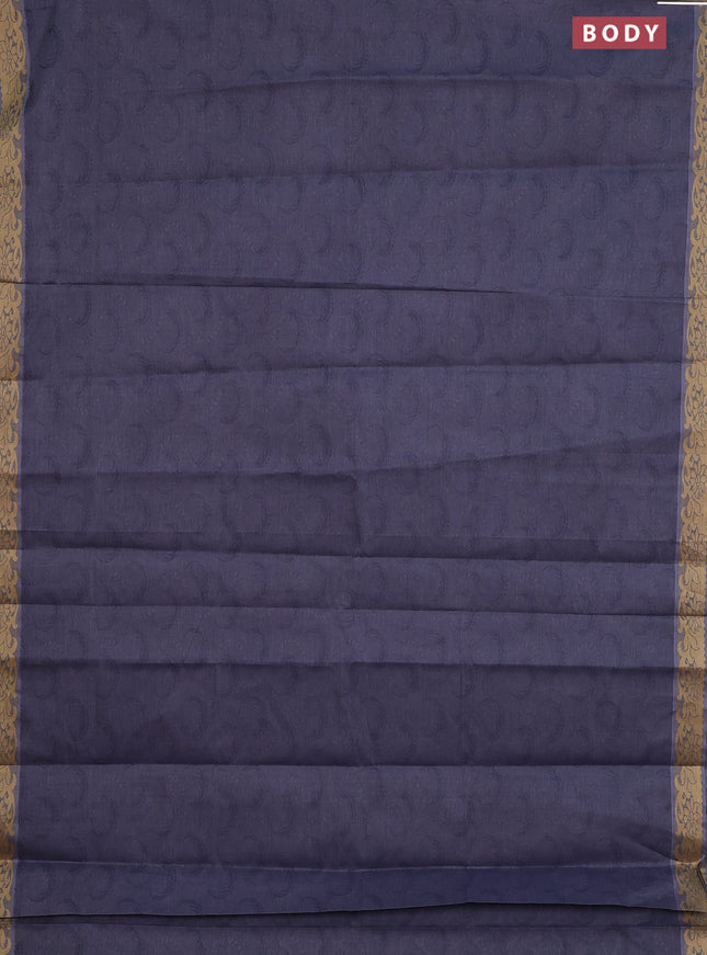 Coimbatore cotton saree greyish blue and sandal with allover self emboss and thread woven border