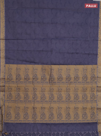 Coimbatore cotton saree greyish blue and sandal with allover self emboss and thread woven border