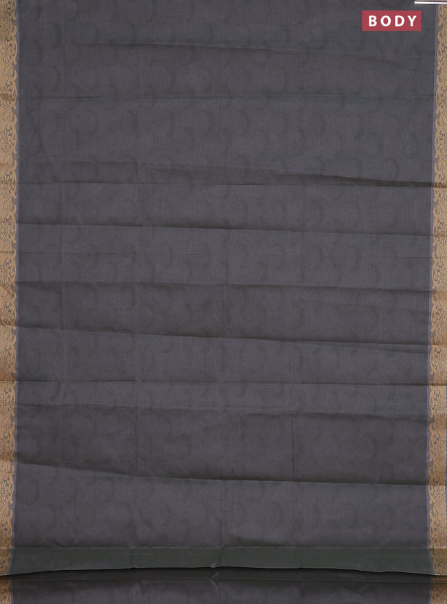 Coimbatore cotton saree grey and sandal with allover self emboss and thread woven border