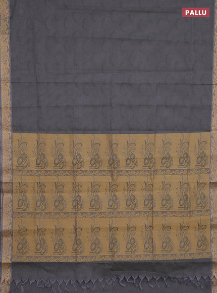Coimbatore cotton saree grey and sandal with allover self emboss and thread woven border